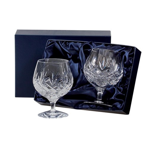 Royal Scot Crystal - Edinburgh - 2 Crystal Brandy Glasses (Presentation Boxed) - Perfect Gift